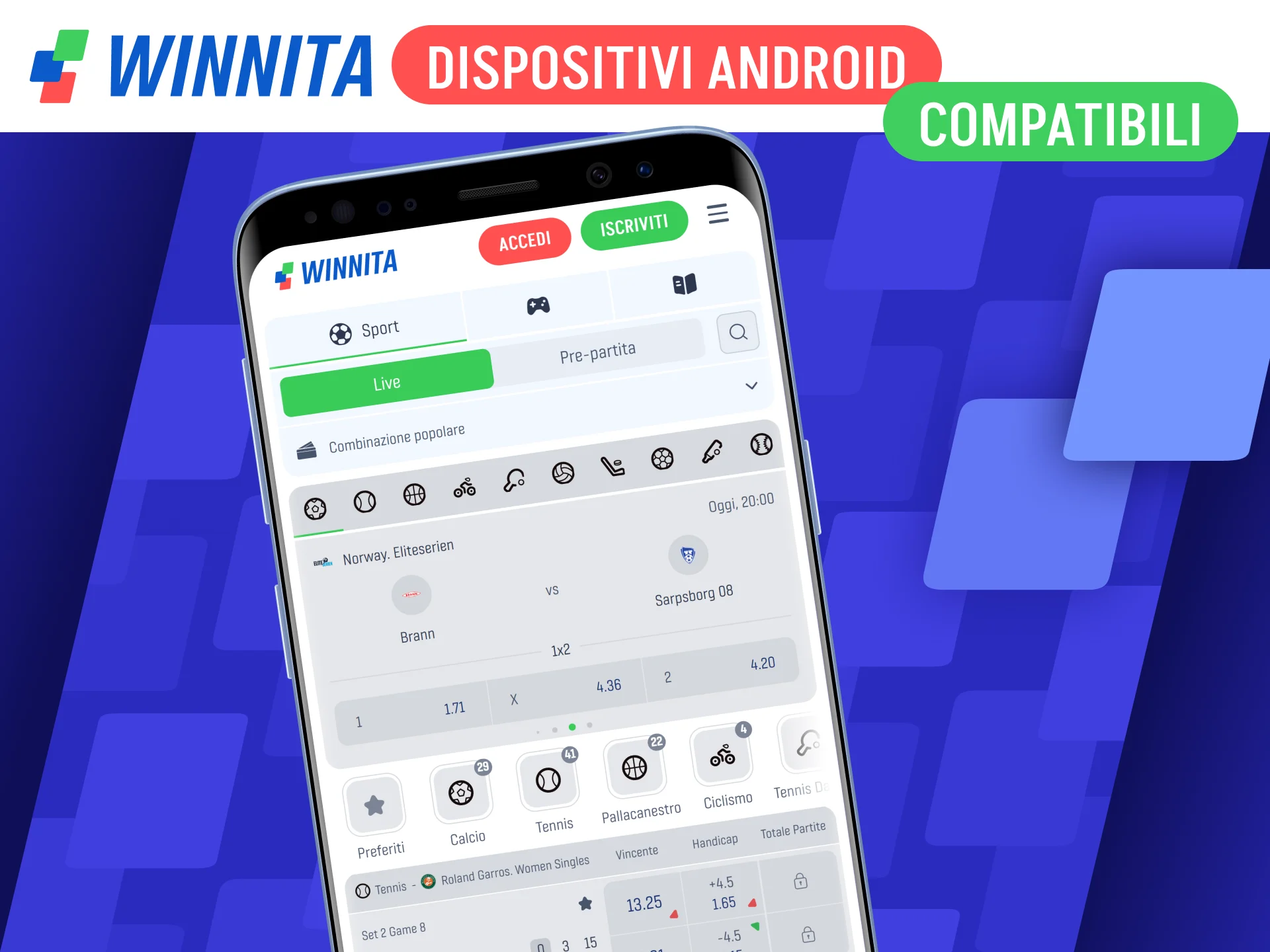 Verifica i dispositivi Android compatibili con l'app ufficiale Winnita mobile.