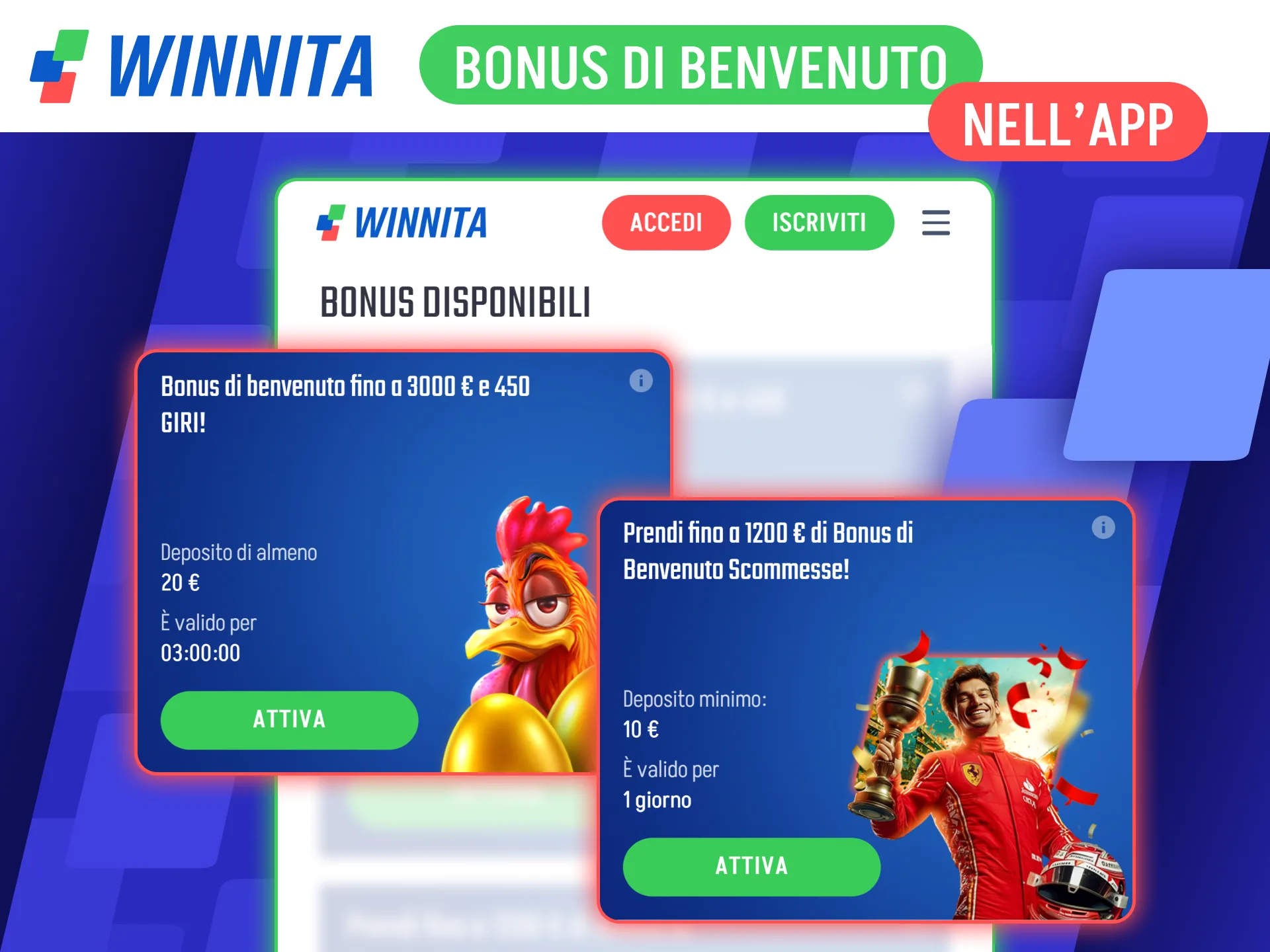 Riscatta il bonus di benvenuto tramite l'applicazione ufficiale Winnita.