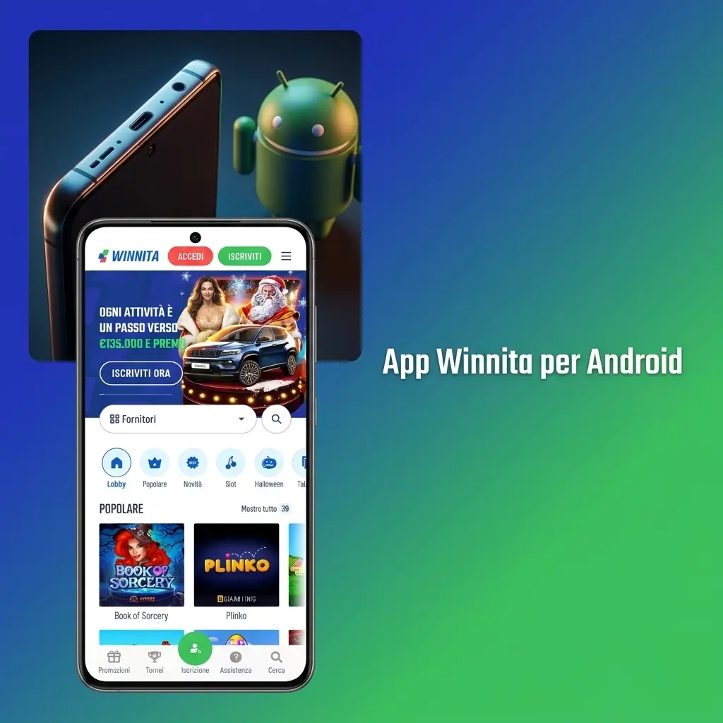 App Winnita per Android su smartphone con accesso a scommesse sportive e giochi da casinò