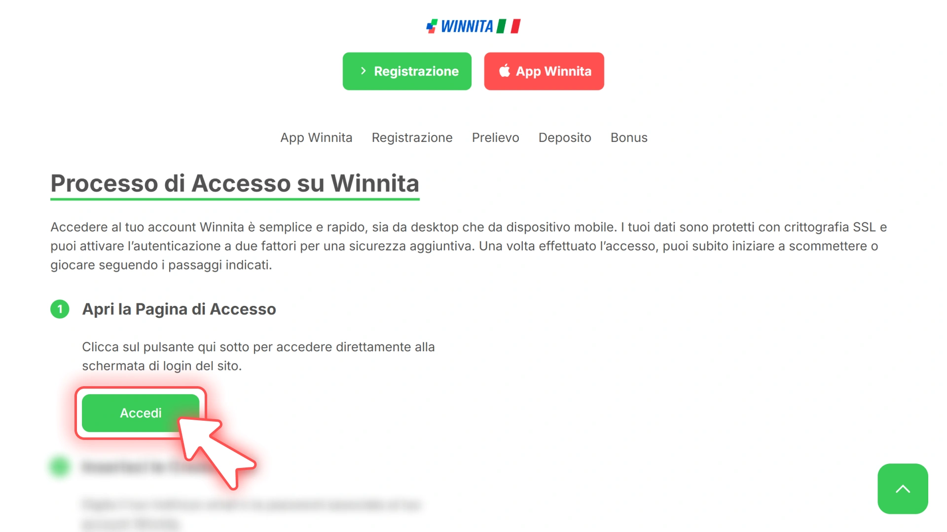 Apri la schermata di login del bookmaker ufficiale Winnita.