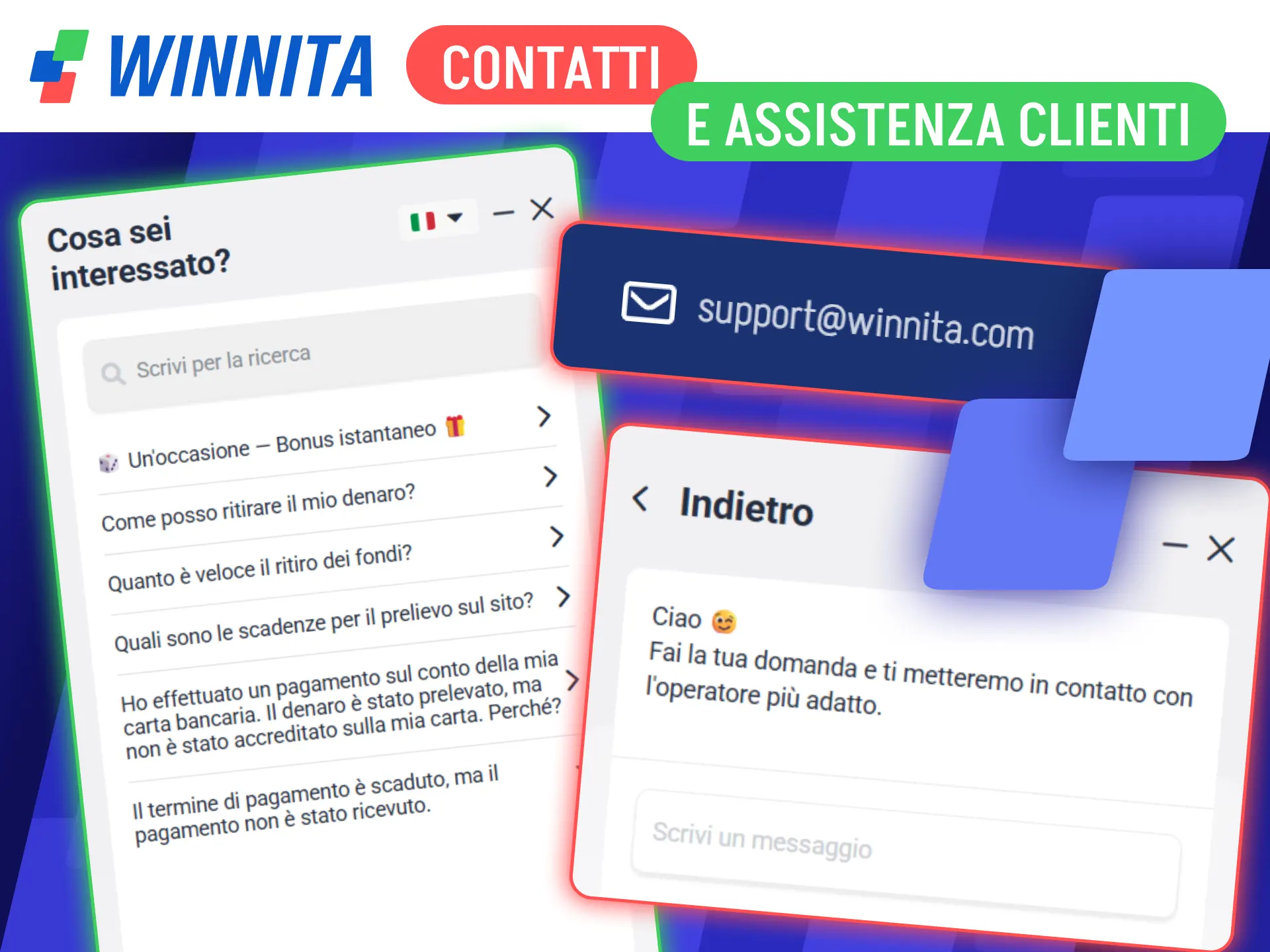 Contatta il servizio assistenza clienti sul canale di supporto ufficiale Winnita.