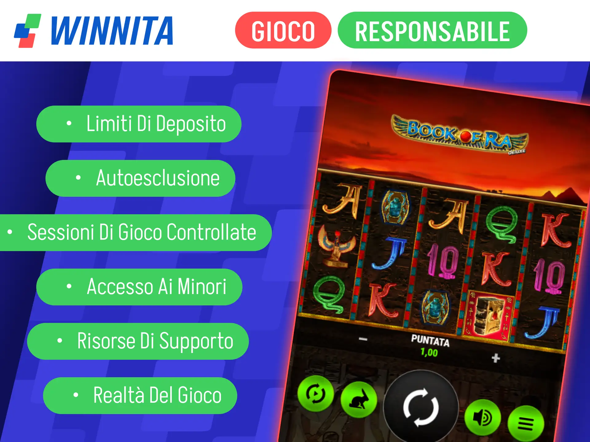 Segui le linee guida per il gioco responsabile su ufficiale Winnita.
