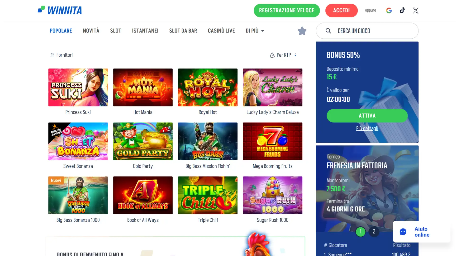 Scopri la ricca selezione di slot sul casinò ufficiale Winnita.
