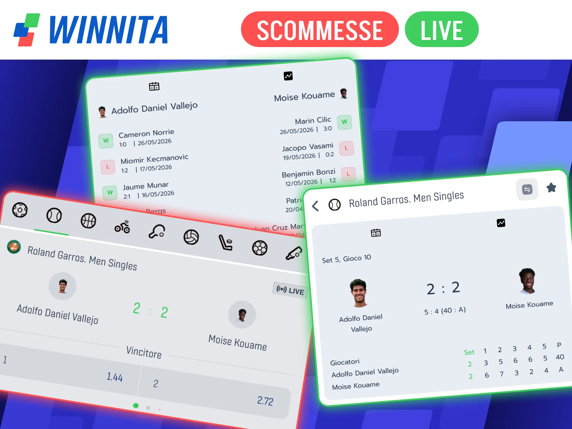 Piazza le tue scommesse live preferite sul portale ufficiale Winnita.
