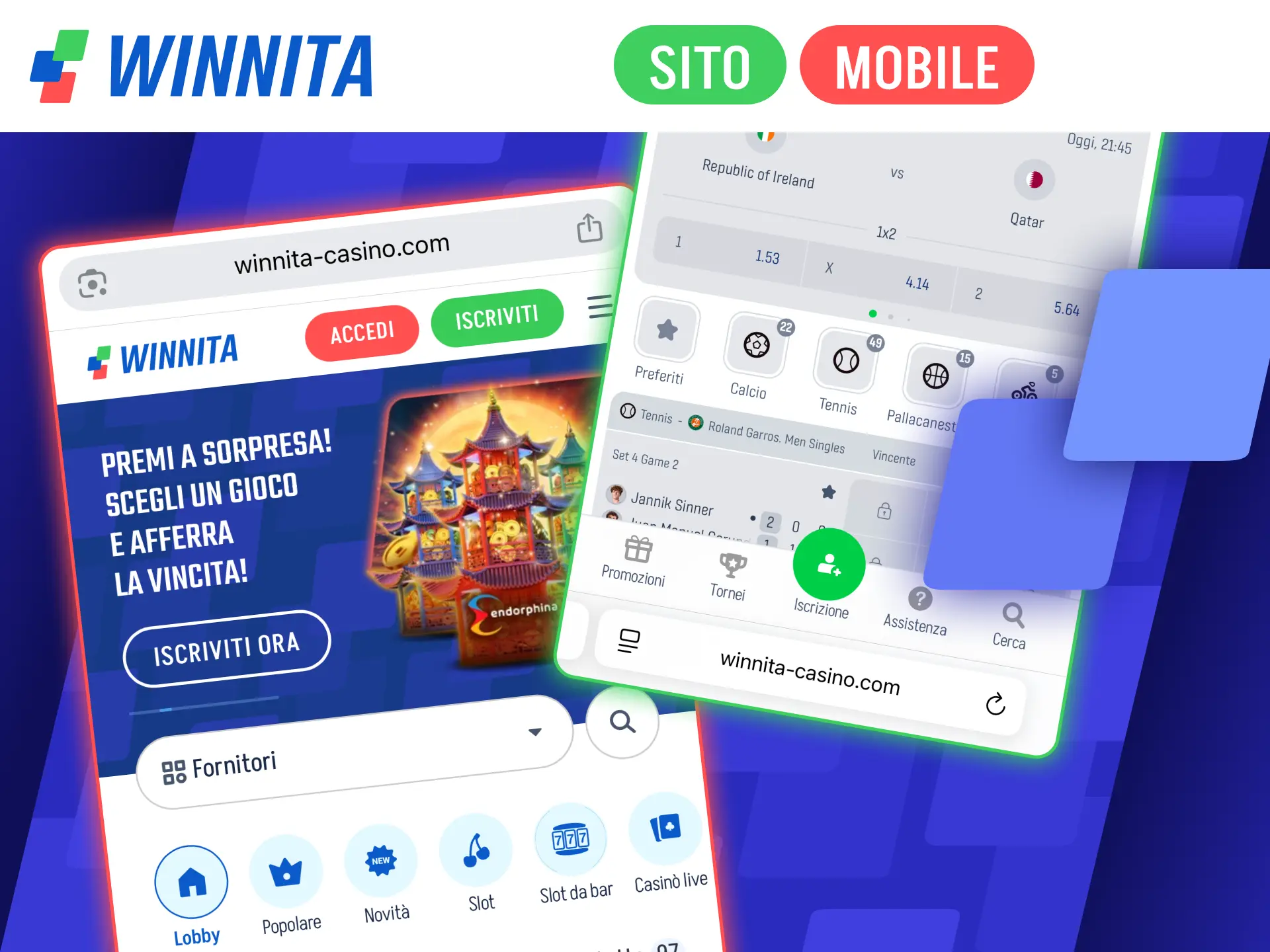 Naviga sui giochi da casinò dal sito mobile ufficiale Winnita.