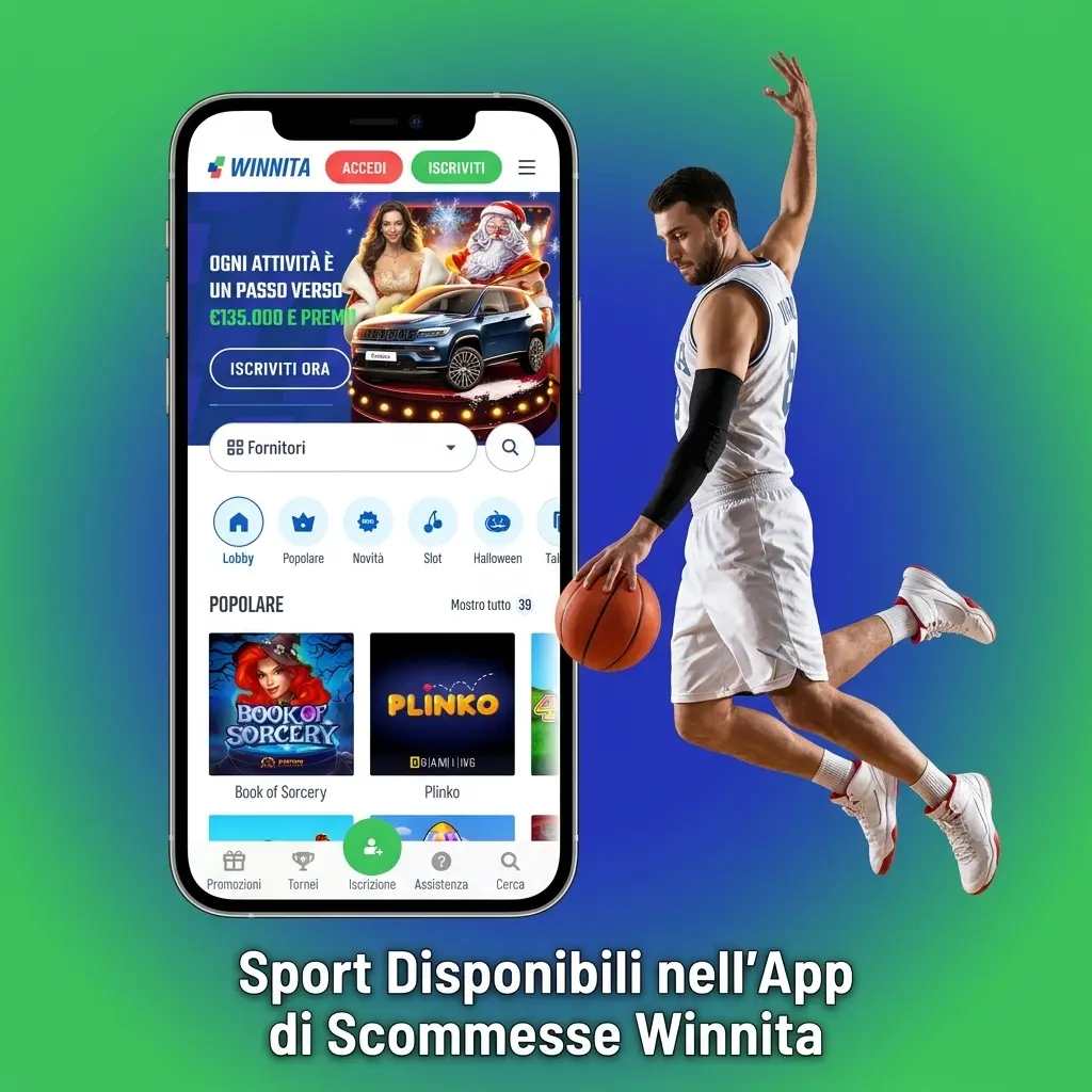 App Winnita scommesse sportive: calcio, tennis, basket, F1, esports e altre discipline con scommesse LIVE e LINE