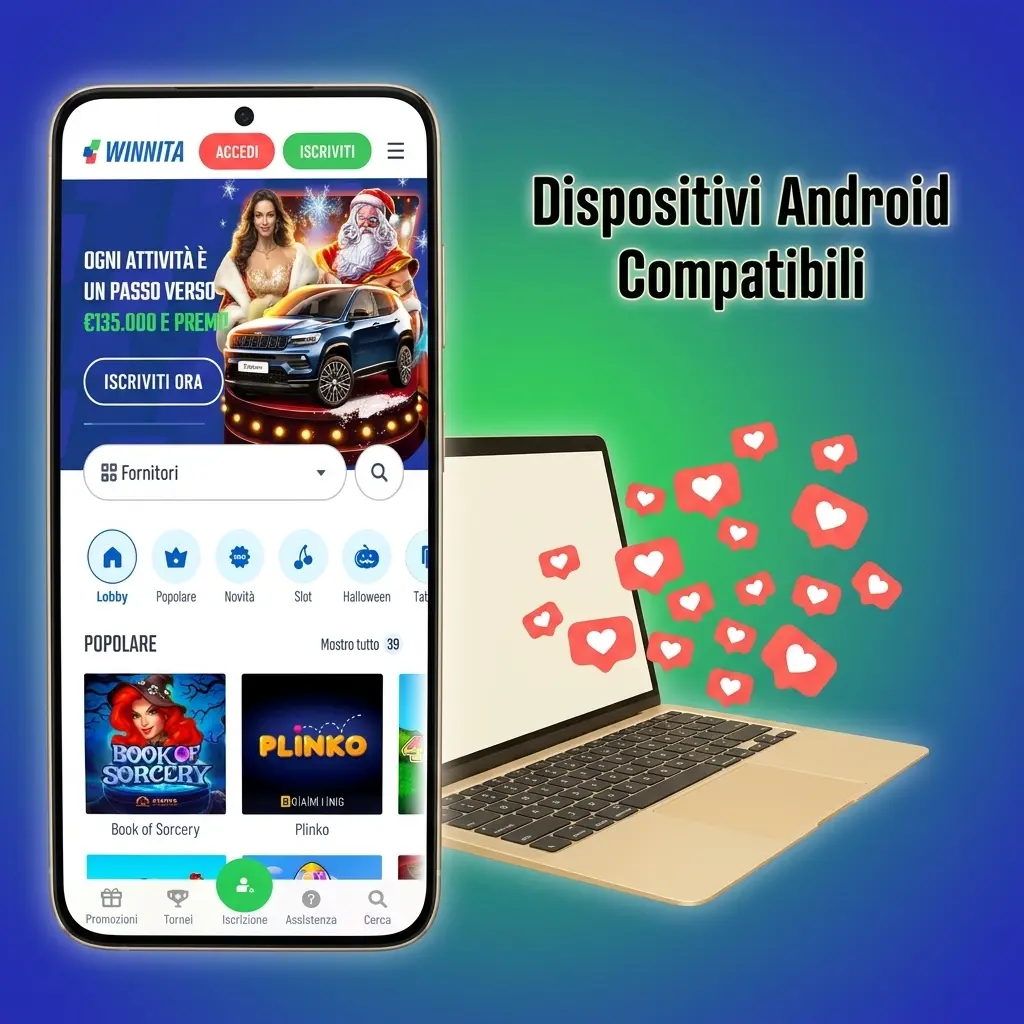 Dispositivi Android compatibili con l'app Winnita: Samsung, Xiaomi, OPPO, Motorola, OnePlus, Google Pixel e altri