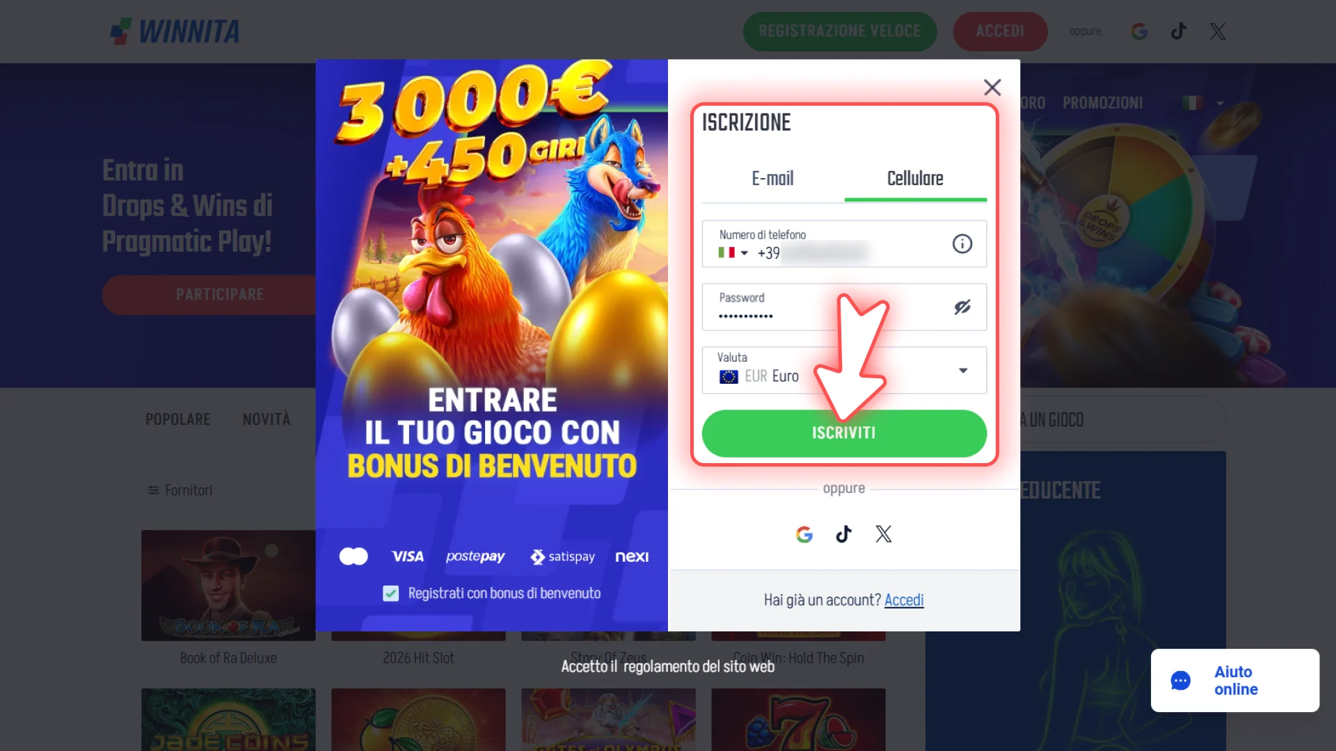 Registra il tuo conto di gioco sul portale ufficiale Winnita.