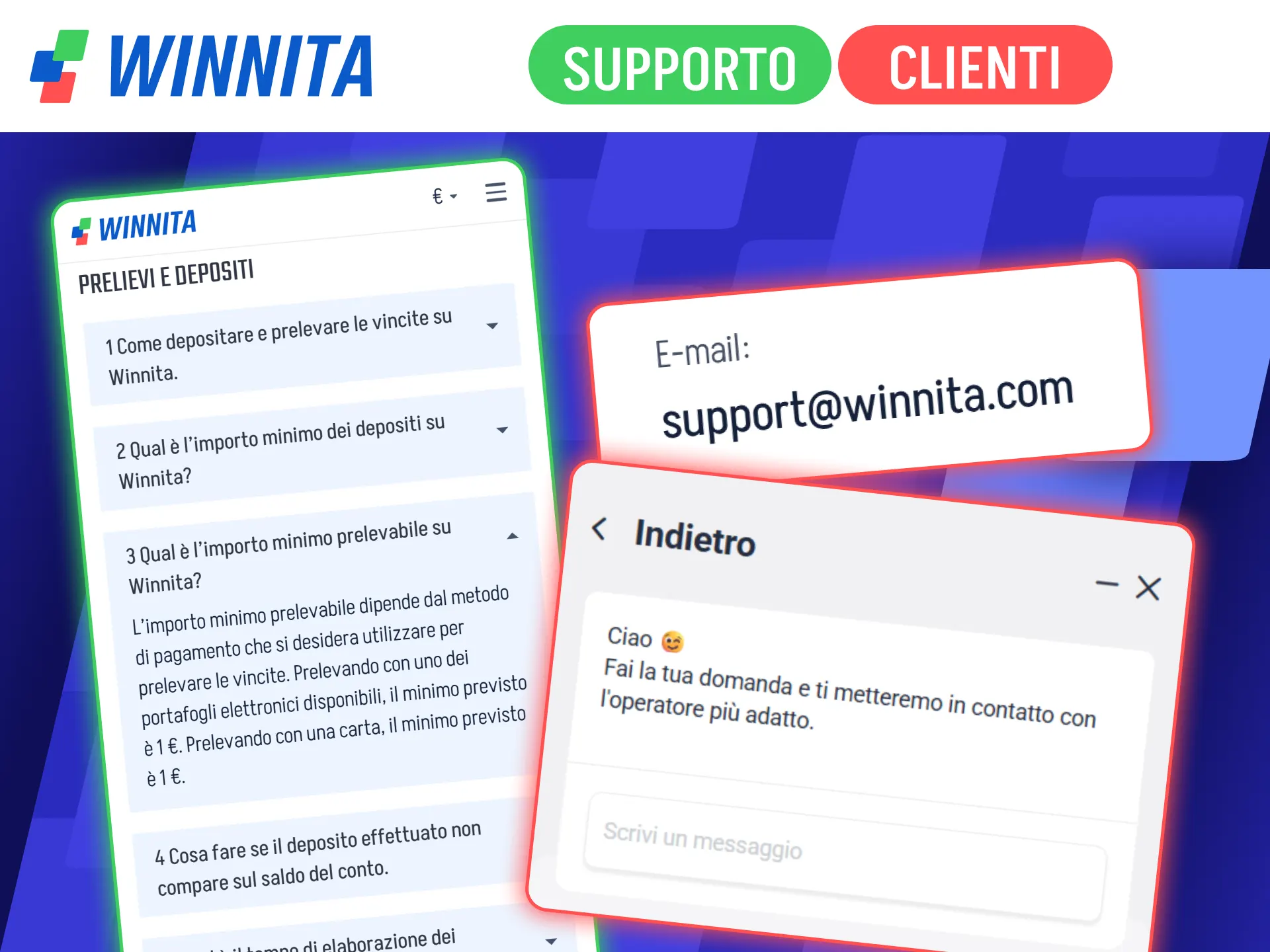 Contatta il servizio assistenza clienti sul canale di supporto ufficiale Winnita.