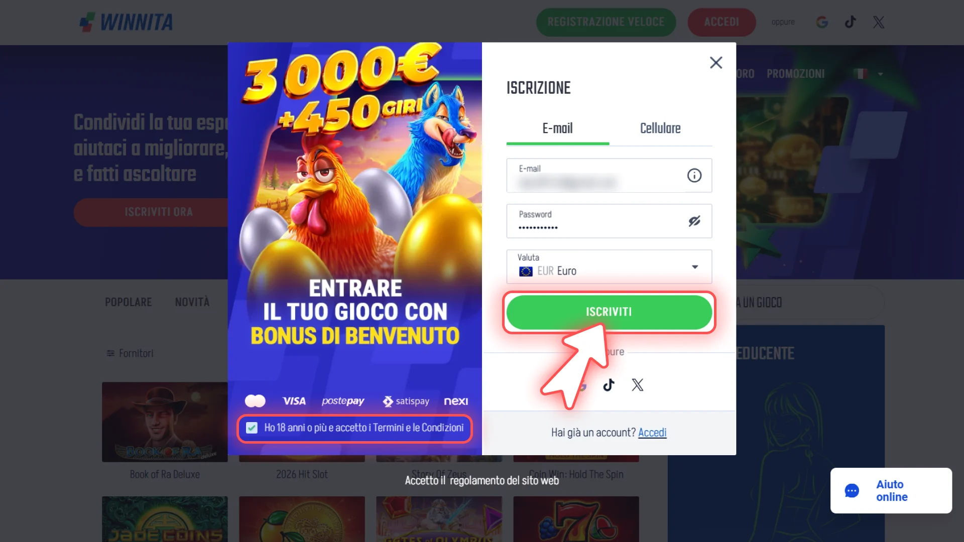 Accetta i termini e le condizioni del sito di gioco ufficiale Winnita.