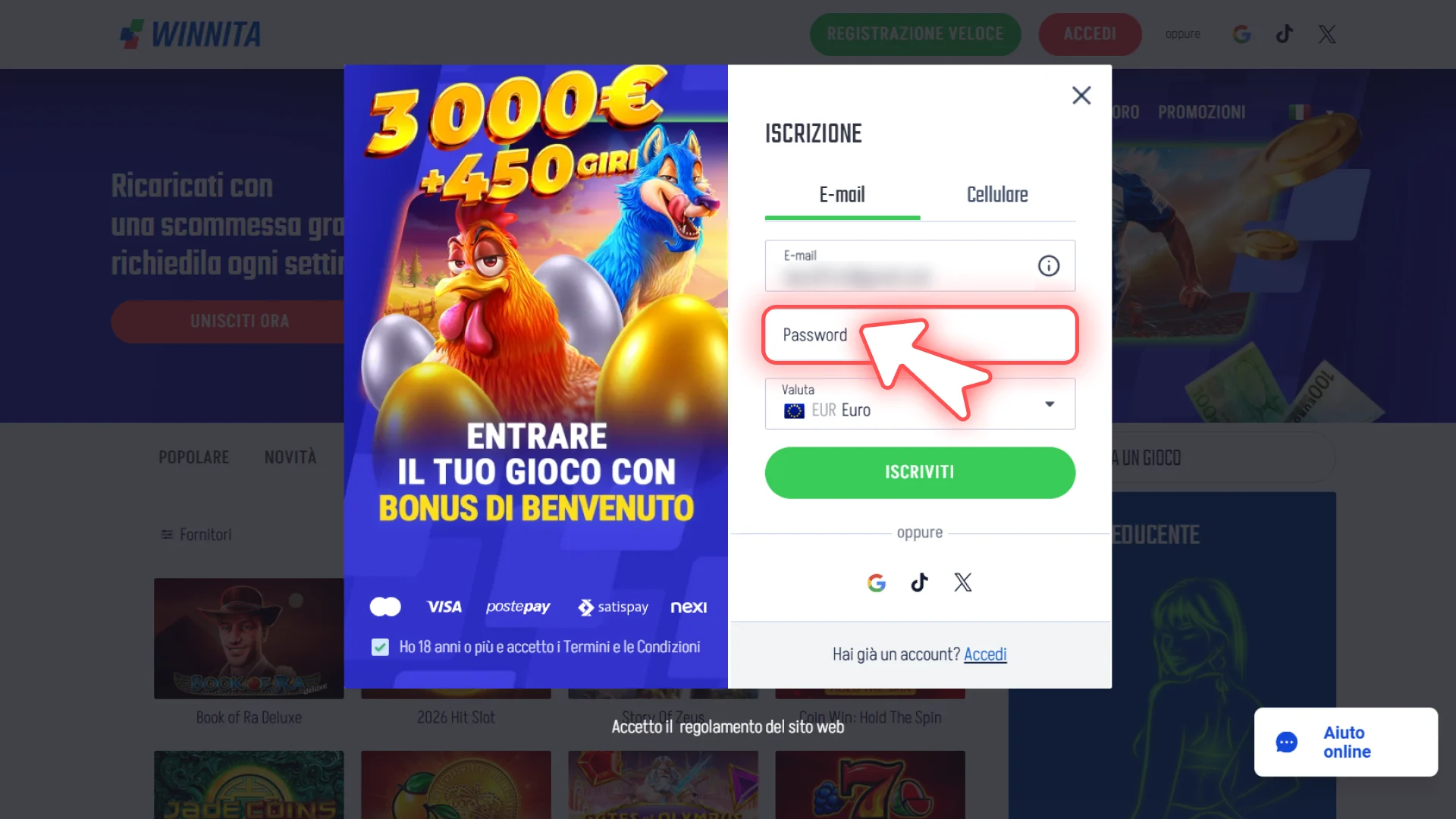 Scegli le tue credenziali d'accesso sicure sul portale ufficiale Winnita.
